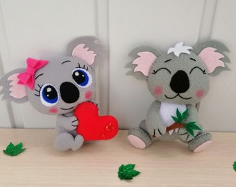 Christmas felt ornaments, Felt koala, Sloth, Felt hearts, Koala ornament, Koala, Australian animals, Felt bear, Austarlian animals ornaments