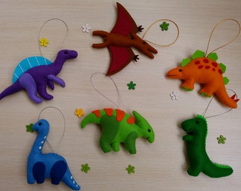 Dinosaur ornament, Dino party, Felt dinosaur, Felt ornament, Dinosaur garland, Dinosaur magnet, Felt dragon, Jurassic Craft, Felt Shapes