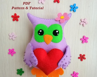 Owl sewing PATTERN, Felt owl Pattern, PDF Pattern, Animal ornaments, Woodland Animals, Stuffed Animal Pattern, St Valentine gift