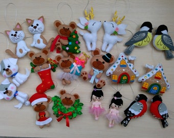 Christmas felt ornaments, Christmas ornament, Felt ornaments, Dog ornament, Cat ornament, Gingerbread house, Felt deer, Christmas decoration