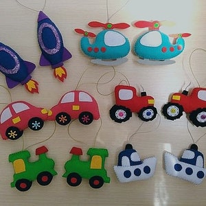 Felt transport, Vehicles, Felt toys, Car, Rocket, Tractor, Helicopter, Ship, Train, Felt ornament, Developing toy, Magnets, Educational toys