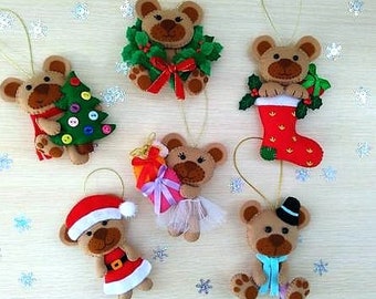 Christmas felt ornament, Bear ornaments, Christmas decor, Felt ornaments, Forest animals, Felt toys, Felt animals, Christmas tree ornament