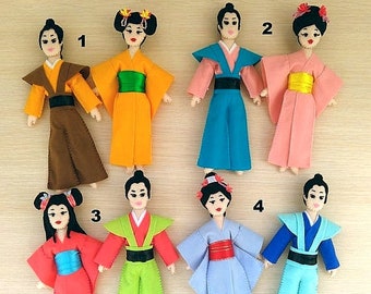 Japanese Geisha Felt Doll, Kawaii Felt Doll, Handmade, Sakura Flowers, Geisha doll, Japanese geisha, Samurai, Ninja doll, Felt ornament