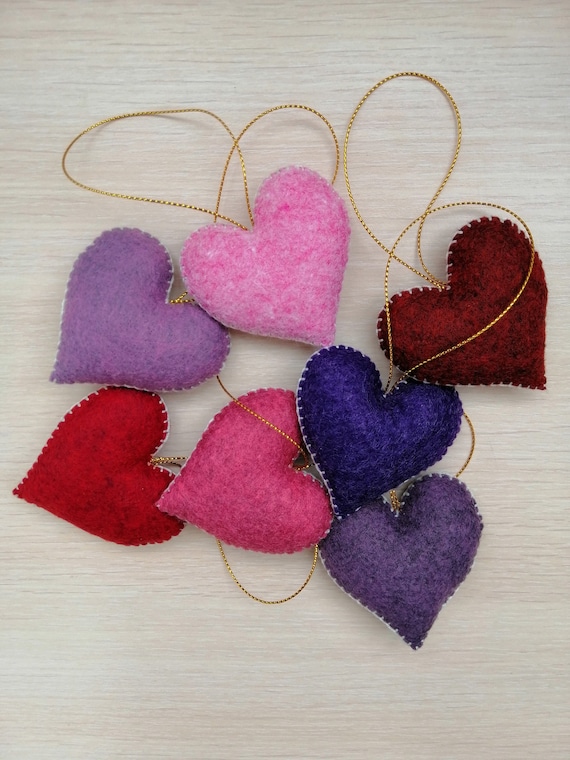 Felt hearts, Heart ornament, Felt heart ornament, Pocket heart, Valentines day decor, Valentines gift, Valentine ornaments, Wedding favors