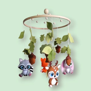 Woodland baby mobile, Baby mobile, Nursery mobile, Felt mobile, Woodland animals, Deer, Fox, Bunny, Raccoon, Crib mobile, Baby shower gift