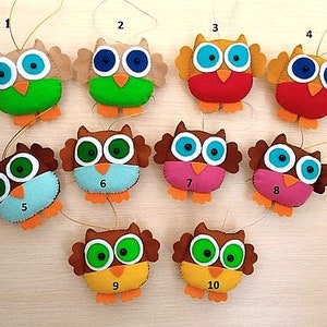 felt ornaments, felt owl, christmas ornament, hanging owl decoration, keychain, mirror decoration, mobile toys, purse keychain, owl ornament