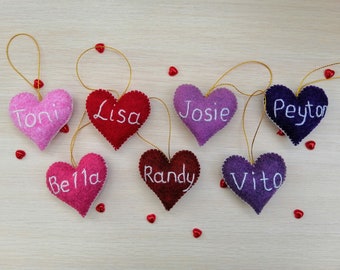 Personalized heart, Heart ornament, Pocket Heart, Felt hearts, Valentines day decor, Wedding favor, Christmas Ornaments, Felt ornaments