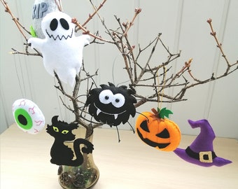 Felt halloween ornaments, Halloween decor, Felt halloween, Halloween ornaments, Ghost ornament, Felt cat, Halloween pumpkin