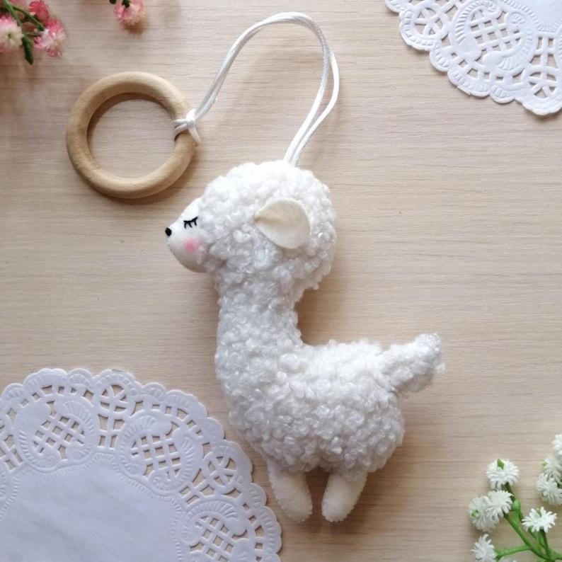 Brinquedos de ginástica para bebês, Brinquedo de ginástica Montessori, Brinquedos de ginástica suspensos para bebês, Brinquedos Boucle para bebês, Móbile Boucle para bebês, Lama, Nuvem, Flor, Urso, Lua imagem 5
