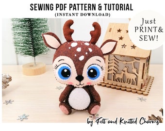 Felt deer Pattern, Felt woodland animal, PDF pattern, SVG pattern, Reindeer, Christmas felt ornament, Deer antlers, Woodland Baby Mobile