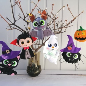 Halloween felt ornaments, Spooky halloween, Halloween decor, Halloween pumpkin, Black Cat, Bat, Pumpkin, Dracula, Voodoo, Halloween tree