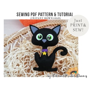 Halloween felt ornaments, Felt cat PDF pattern, Black cat, DIY felt ornaments, Easy sewing pattern, Felt tutorial, Cat lover gift