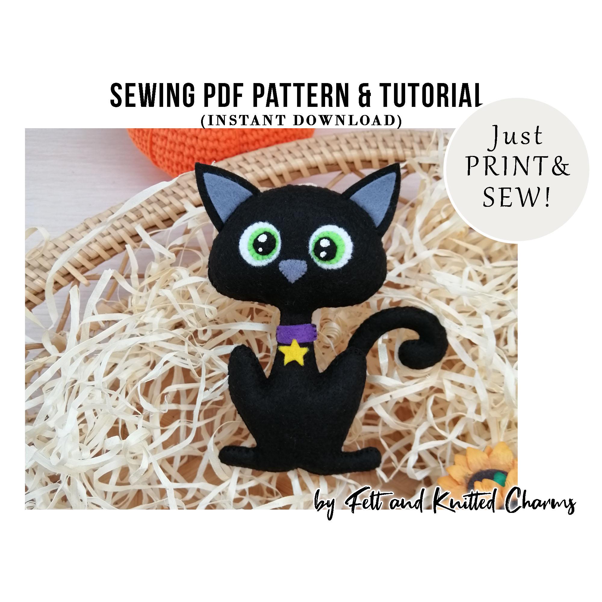 Halloween felt ornaments, Felt cat PDF pattern, Black cat, DIY felt ornaments, Easy sewing pattern, Felt tutorial, Cat lover gift