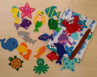 Magnetic fishing game, Felt educational game, Mermaid, Felt story, Fishing set, Sea Animals, Sea life, Learning Toy, Felt toy, Sensory toy