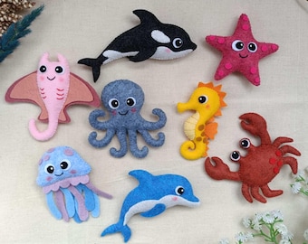 Conjunto de Animais Marinhos de Feltro, Brinquedo Montessori para Crianças, Criaturas do Fundo do Mar, Peças de Feltro para Livro Sensorial, Brinquedo Educativo Sensorial, Presente para Crianças, Educação Infantil