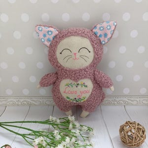 Personalized toy, Mother&#39;s Day gift, Personalized gift, Boucle toy, Stuffed animal, Personalized embroidered cat, Floral cat, Birthday gift