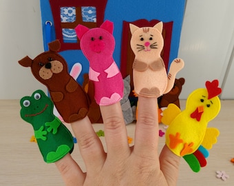 Felt finger puppets, Animals finger puppets, Felt animals, Developing toy, Farm animal, Farmhouse, Montessori toy, Woodland, Puppet theater