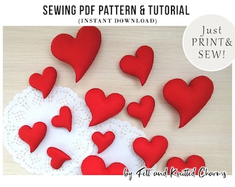 Felt hearts ornaments PDF Pattern, Felt heart garland PDF Pattern, Valentines Day decor, Wedding signs, Valentines day digital easy pattern