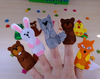 Felt finger puppets, Farm animals, Woodland animals, Felt Puppet Set, Montessori toys, Puppet theater, Toddler toys,Montessori baby toys