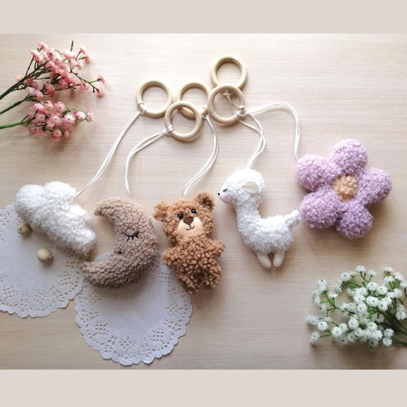 Baby gym toys, Montessori play gym toy, Baby gym hanging toys, Boucle baby toys, Boucle baby mobile, Lama, Cloud, Flower, Bear, Moon