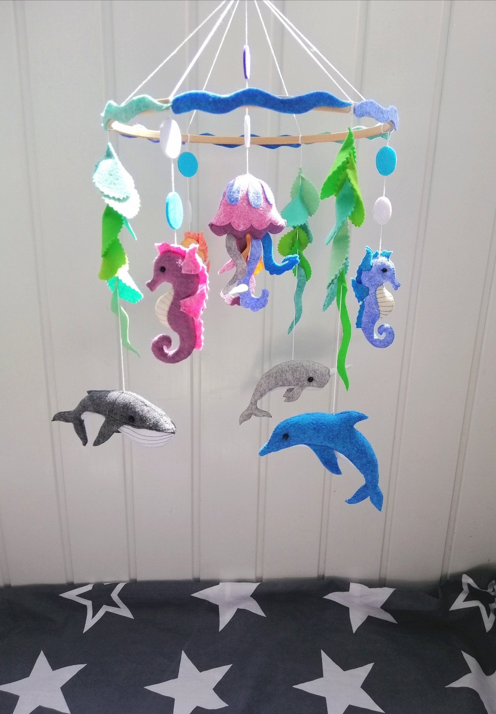 Mobile pour berceau, narval, dauphin, mobile pour bébé, mobile baleine, mobile océan, mobile pour berceau poisson, mobile bébé mer, mobiles suspendus,