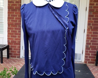 Navy Vintage Dress with White Collar