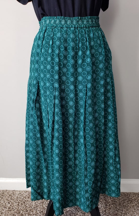 Green Vintage Pleated Silk Skirt