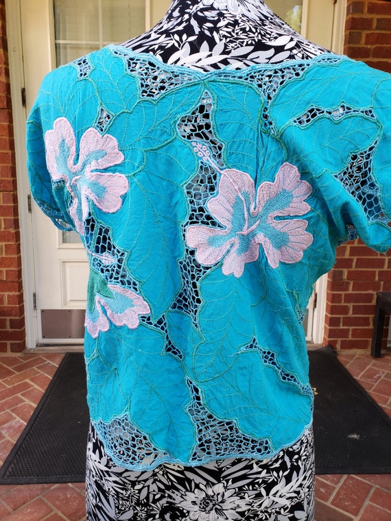 Blue and Pink Hawaiian Short Sleeve Shirt - image 3