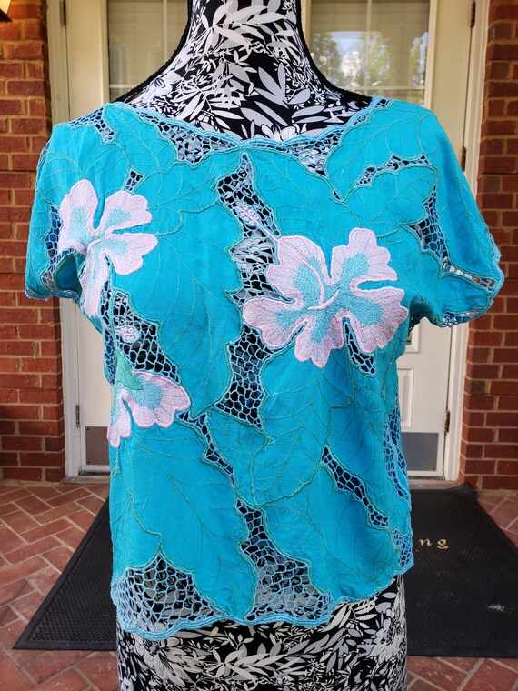 Blue and Pink Hawaiian Short Sleeve Shirt - image 6