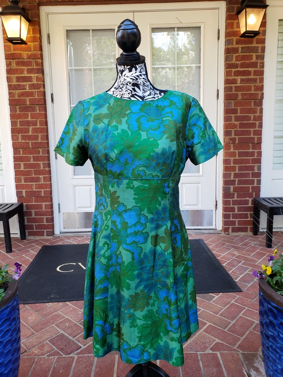 green emerald velvet dress Leonard 1960s Green Floral Silk Dress – Vintage by Misty main image 0