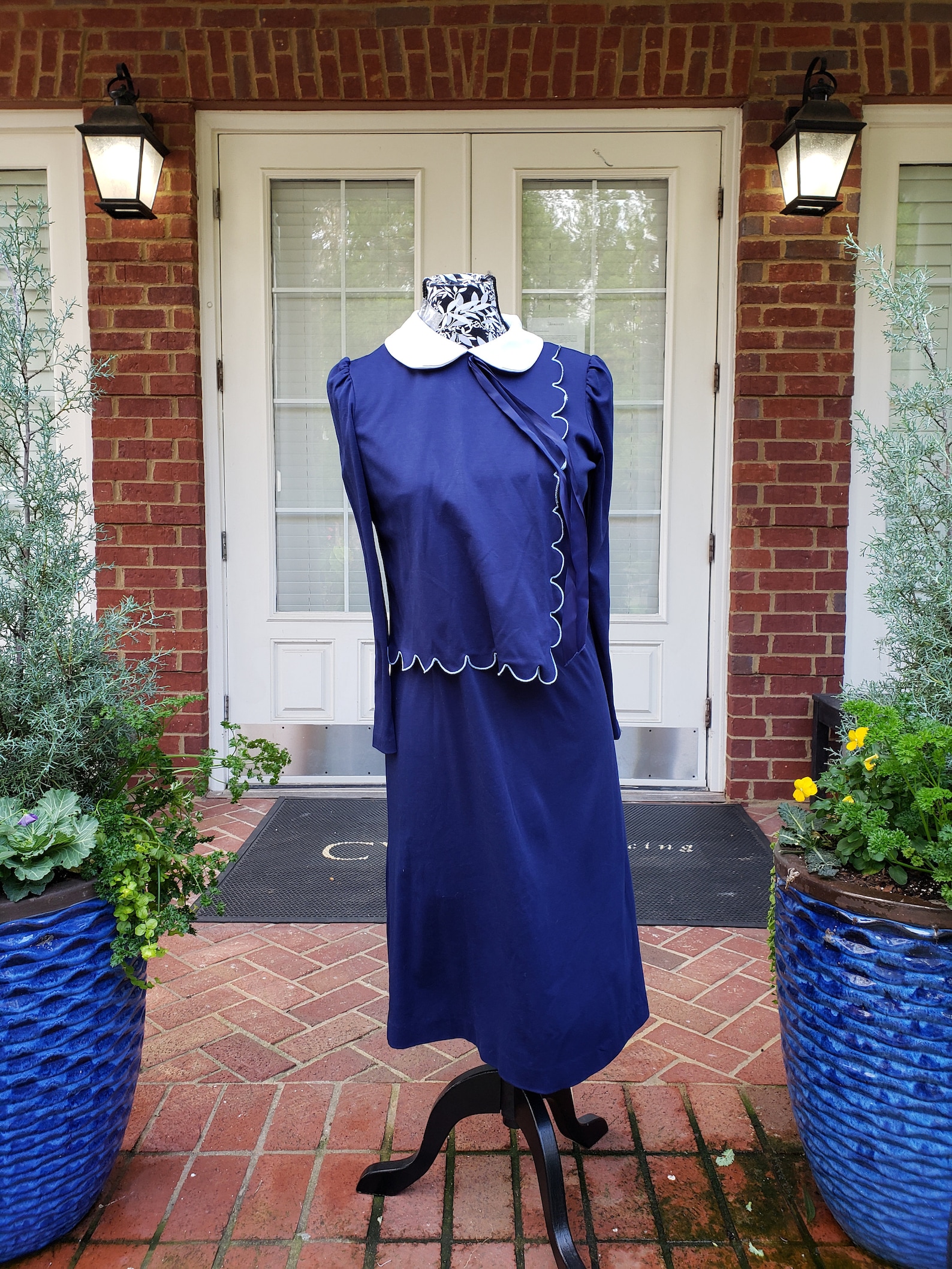 Navy & White Scallop Collar Dress main image 1