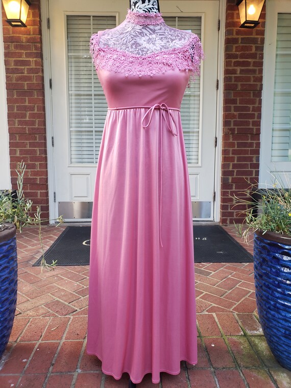 Vintage Pink Gown with Lace Detail - image 2