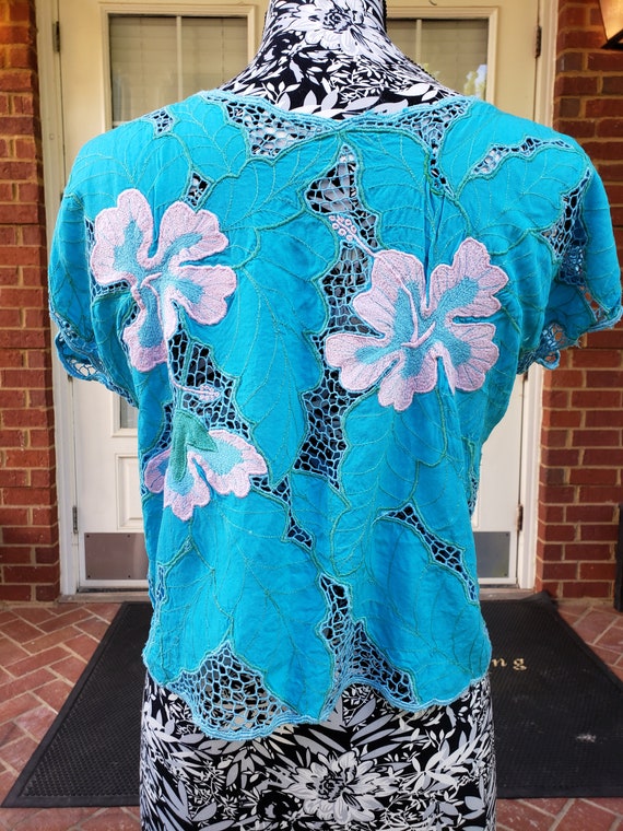 Blue and Pink Hawaiian Short Sleeve Shirt - image 2