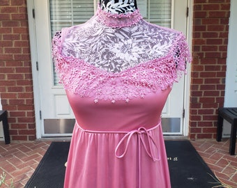 Vintage Pink Gown with Lace Detail