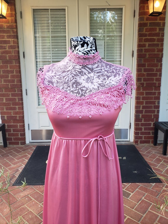 Vintage Pink Gown with Lace Detail - image 1