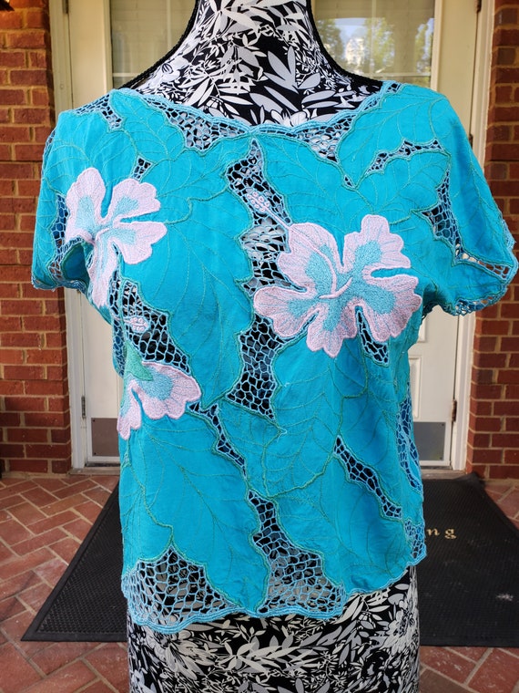 Blue and Pink Hawaiian Short Sleeve Shirt - image 5