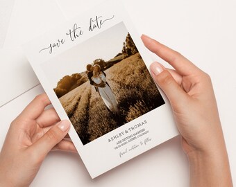 Save The Date Template With Photo, Minimalist Save The Date Invitation, Boho Save The Date Card With Photo, Editable Save The Date Invite