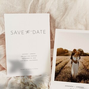 Minimalistisch Save The Date Vorlage mit Foto, Einfache Save The Date Einladung, Moderne Save The Date Einladen, Boho Save The Date Card Bearbeitbar