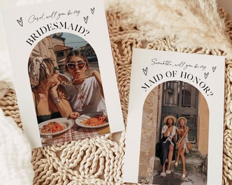 Will You Be My Bridesmaid Template with Photo, Will You Be My Maid Of Honor, Bridesmaid Photo Proposal Card, Boho Maid of Honor Proposal
