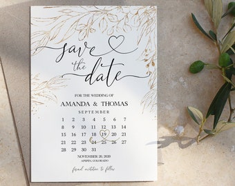 Minimalist Save The Date Template with Calendar, Save The Date Digital Download, Save The Date Card, Elegant Editable Save The Date Template