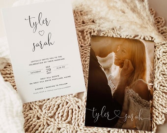 Modelo de convite de casamento minimalista, convite de casamento minimalista moderno com foto, convite de casamento, convite de casamento com foto