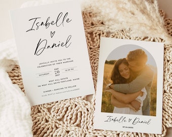 Wedding Invitation Template Download, Photo Wedding Invitation, Modern Minimalist Wedding Invite Template, Editable Wedding Invites