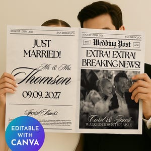 Wedding Newspaper Template with Photo, Wedding Newspaper Template, Wedding Program, Newlywed Times, Editable Newspaper Itinerary, Marriage
