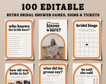 Retro Bridal Shower Games Instant Download, Printable Bridal Shower Games, Bachelorette Party Games, Bridal Party Games, Hen Party Games