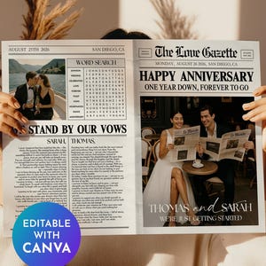 Anniversary Newspaper Canva Template, Wedding Anniversary Newspaper, Couple First Anniversary, 1st year of marriage, Photoshoot Newspaper