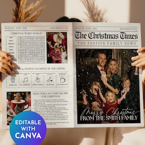 Christmas Newspaper Template, Editable Family Holiday Newsletter, Festive Family Newsletter, Personalized Printable Christmas Letter