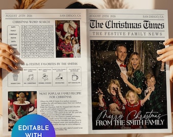 Christmas Newspaper Template, Editable Family Holiday Newsletter, Festive Family Newsletter, Personalized Printable Christmas Letter