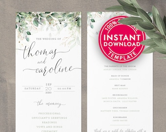 Wedding Programs, Program Template Wedding, Wedding Program Template, Wedding Programs Printable, Wedding Program Template Download