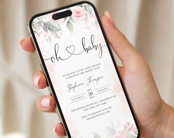 Baby Shower Invitation Digital, Electronic Invitation Template, Baby Shower Evite, iPhone Invitation, Smartphone Digital Invite, Ecard