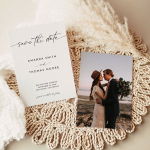 Elegant Save The Date Template with Photo, Minimalist Save The Date Invitation, Boho Save The Date Cards, Save The Date Printable